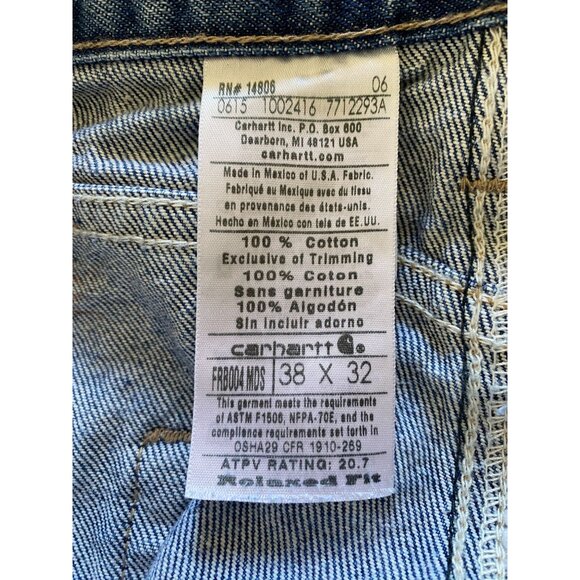 Carhartt Mens Blue Denim Relaxed Fit Flame-Resistant Jeans 38x32 Workwear - Picture 4 of 7